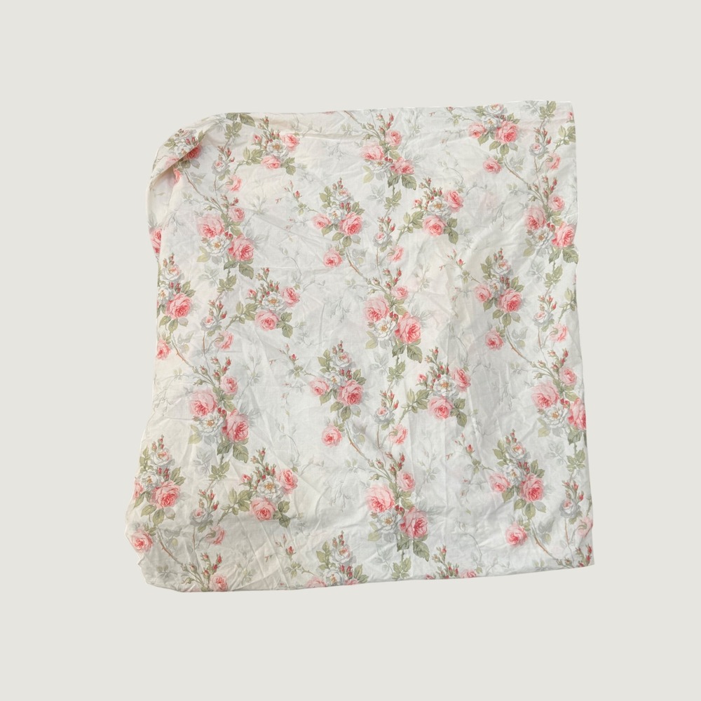 Ralph Lauren Faye Floral Twin Fitted Sheet Pink Roses Cream Cotton Made in USA